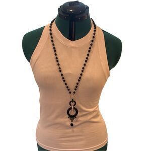 Banana Republic Black Bead with Crystal and Green Pendant Necklace